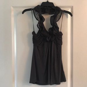Charcoal gray ruffle neck halter tank top